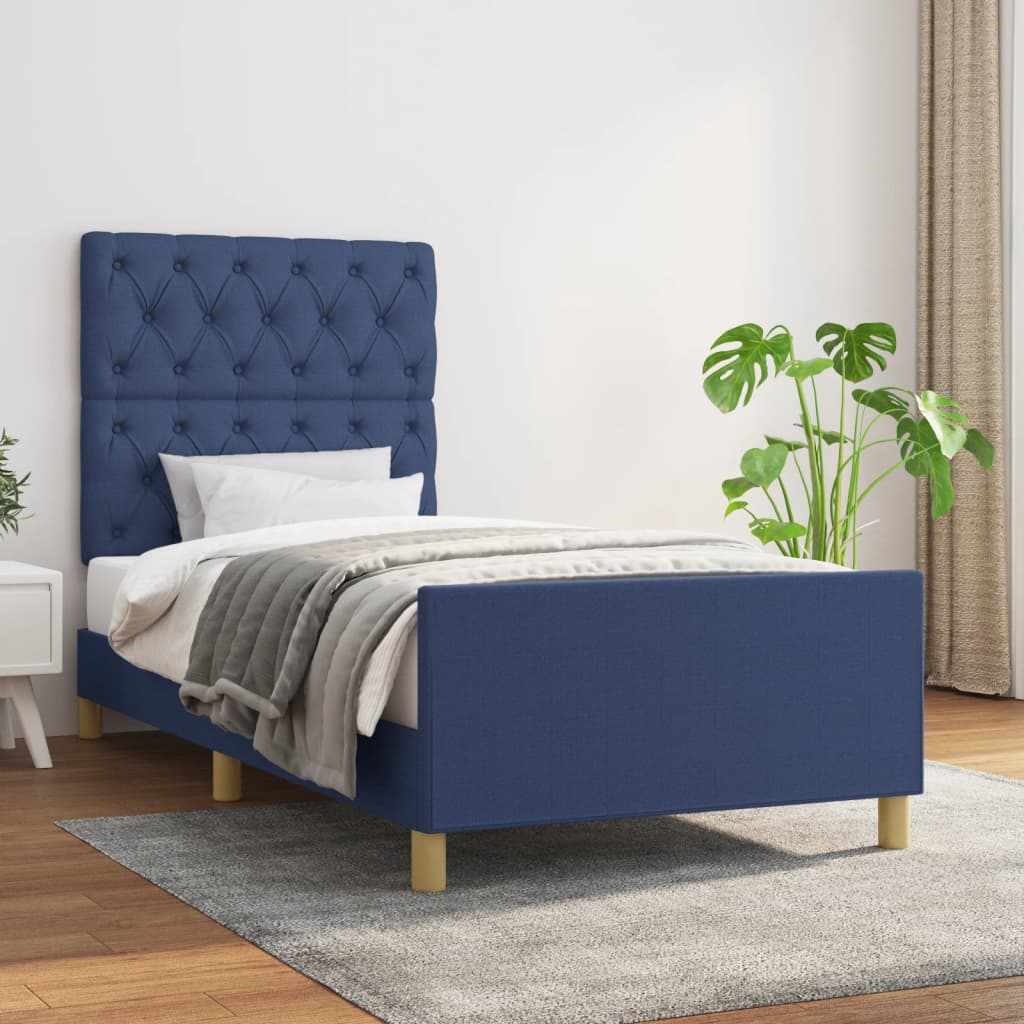 vidaXL Estructura de cama con cabecero de tela azul 80x200 cm