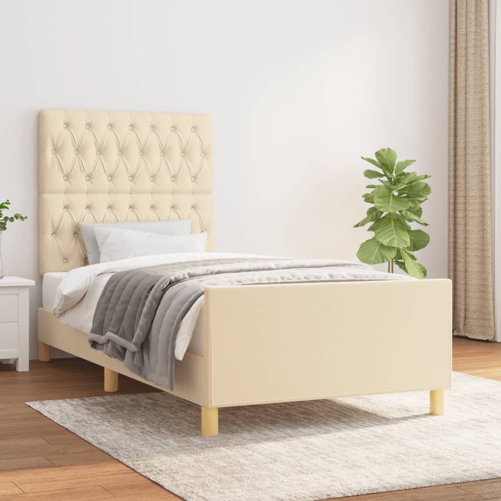 vidaXL Estructura de cama sin colchón tela crema 90x190 cm