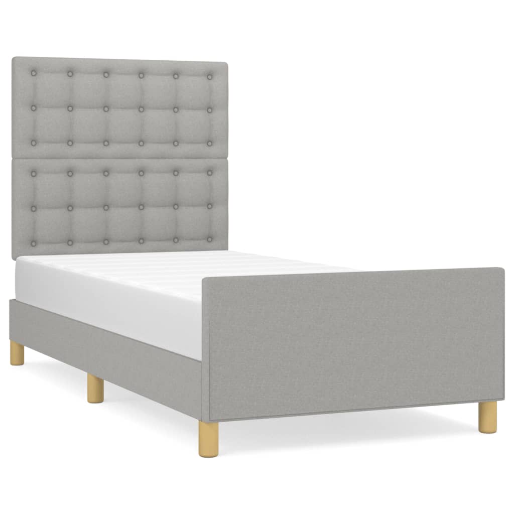 vidaXL Estructura de cama con cabecero de tela gris claro 90x190 cm