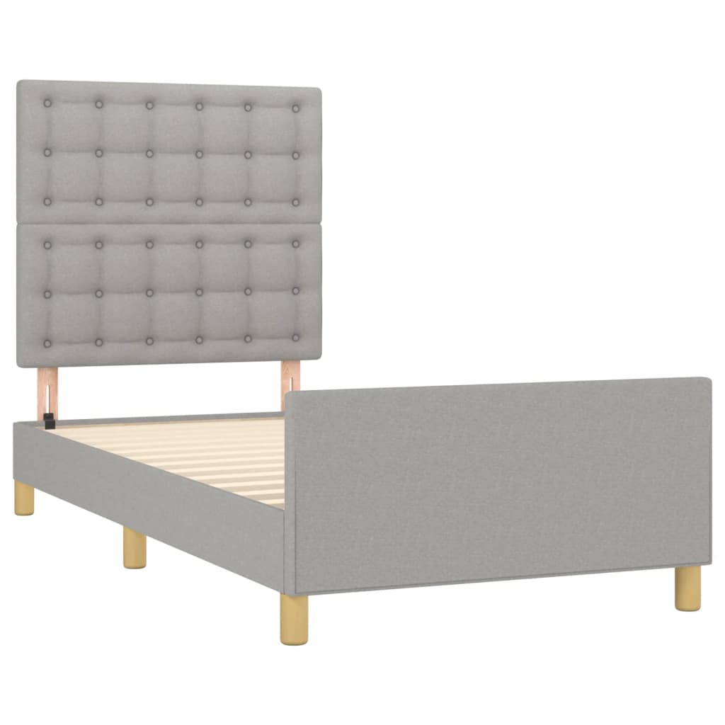 vidaXL Estructura de cama con cabecero de tela gris claro 90x190 cm