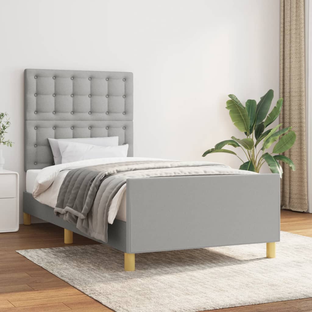 vidaXL Estructura de cama con cabecero de tela gris claro 90x190 cm