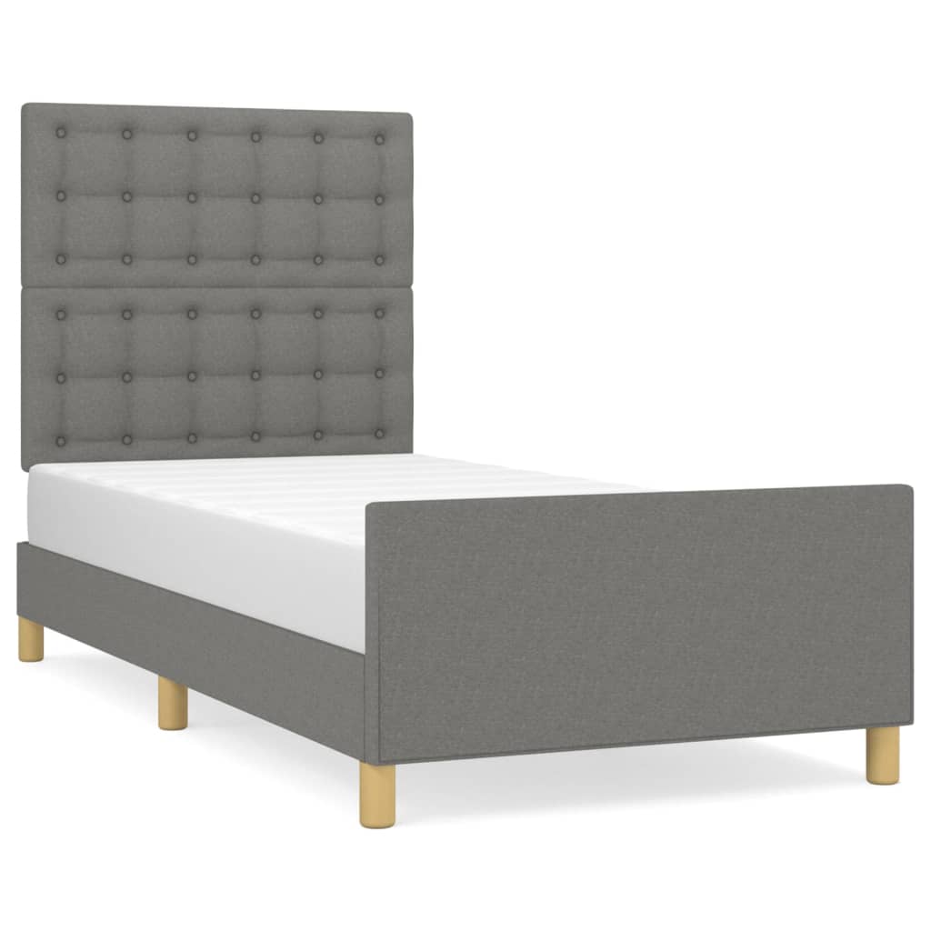 vidaXL Estructura de cama con cabecero de tela gris oscuro 90x190 cm