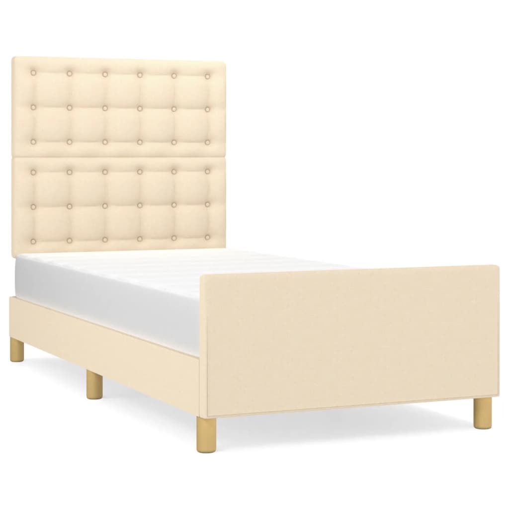 vidaXL Estructura de cama con cabecero de tela color crema 90x190 cm