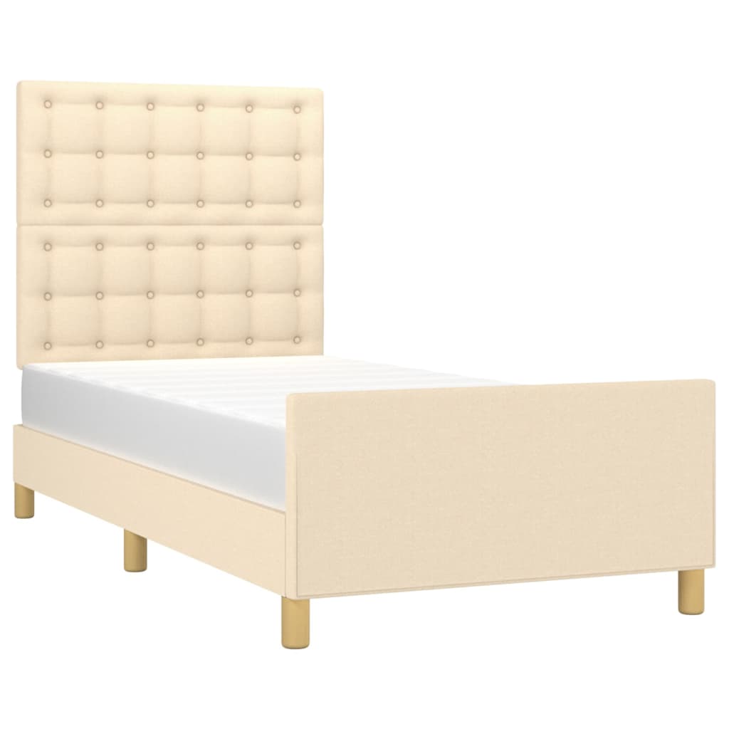 vidaXL Estructura de cama con cabecero de tela color crema 90x190 cm