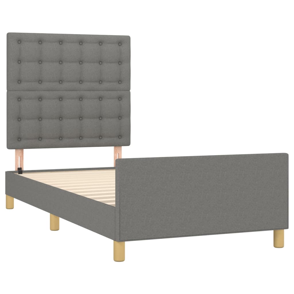 vidaXL Estructura de cama con cabecero de tela gris oscuro 90x200 cm