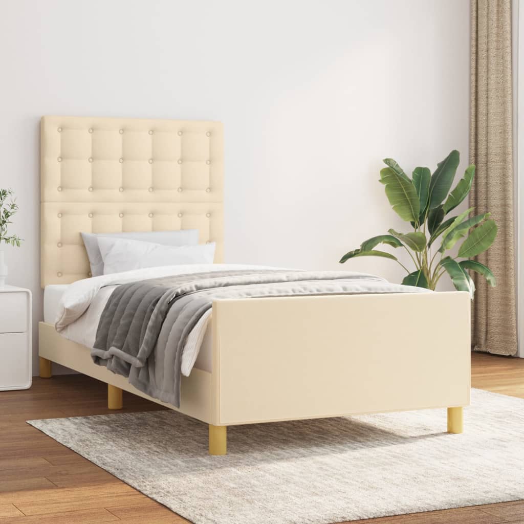 vidaXL Estructura de cama sin colchón tela crema 90x200 cm