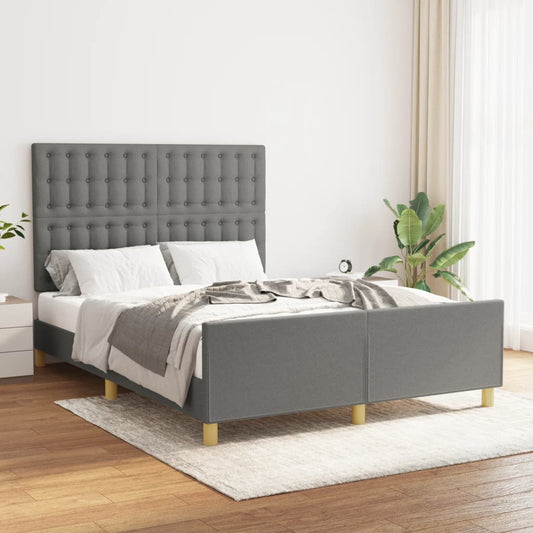 vidaXL Estructura de cama con cabecero de tela gris oscuro 140x200 cm