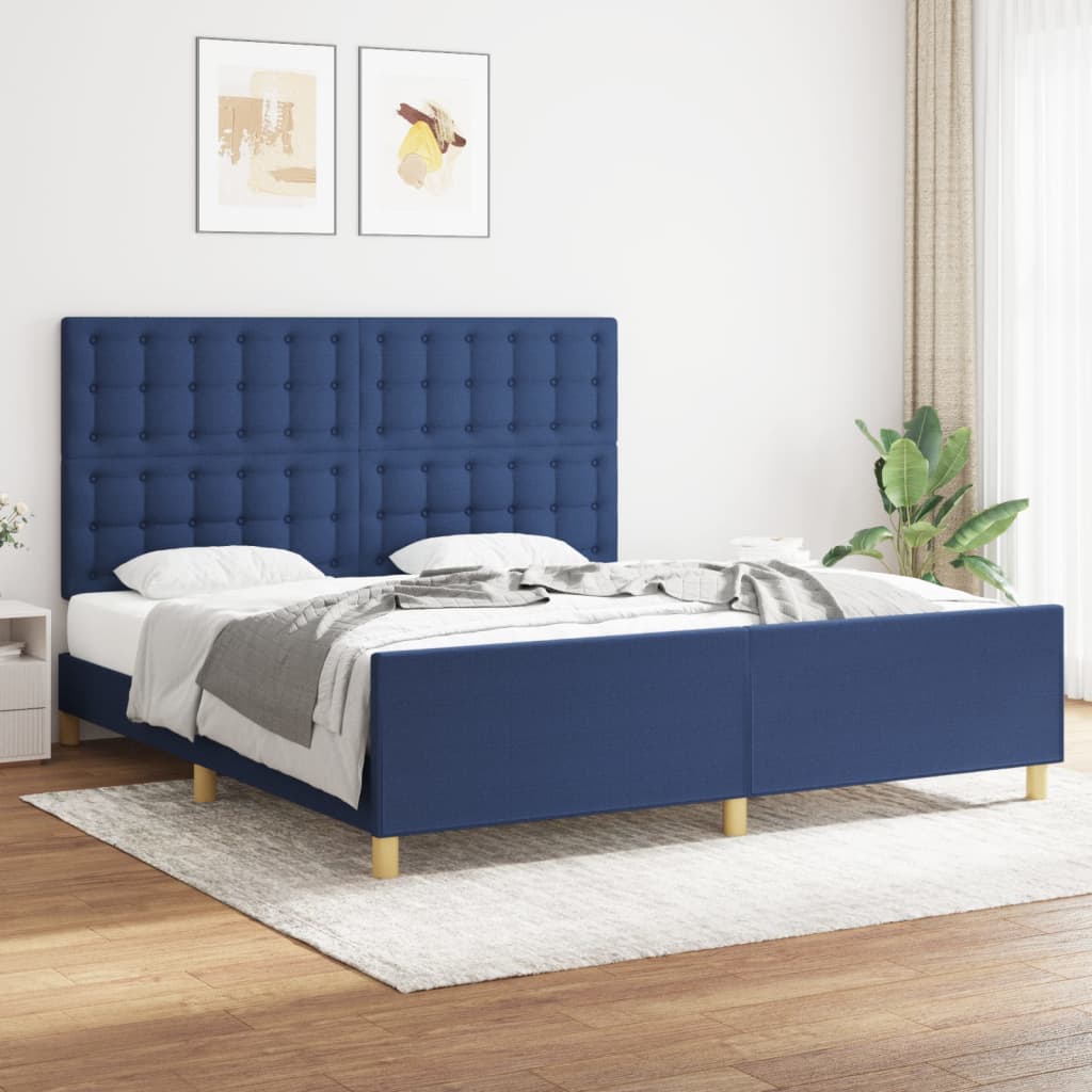 vidaXL Estructura de cama con cabecero de tela azul 180x200 cm