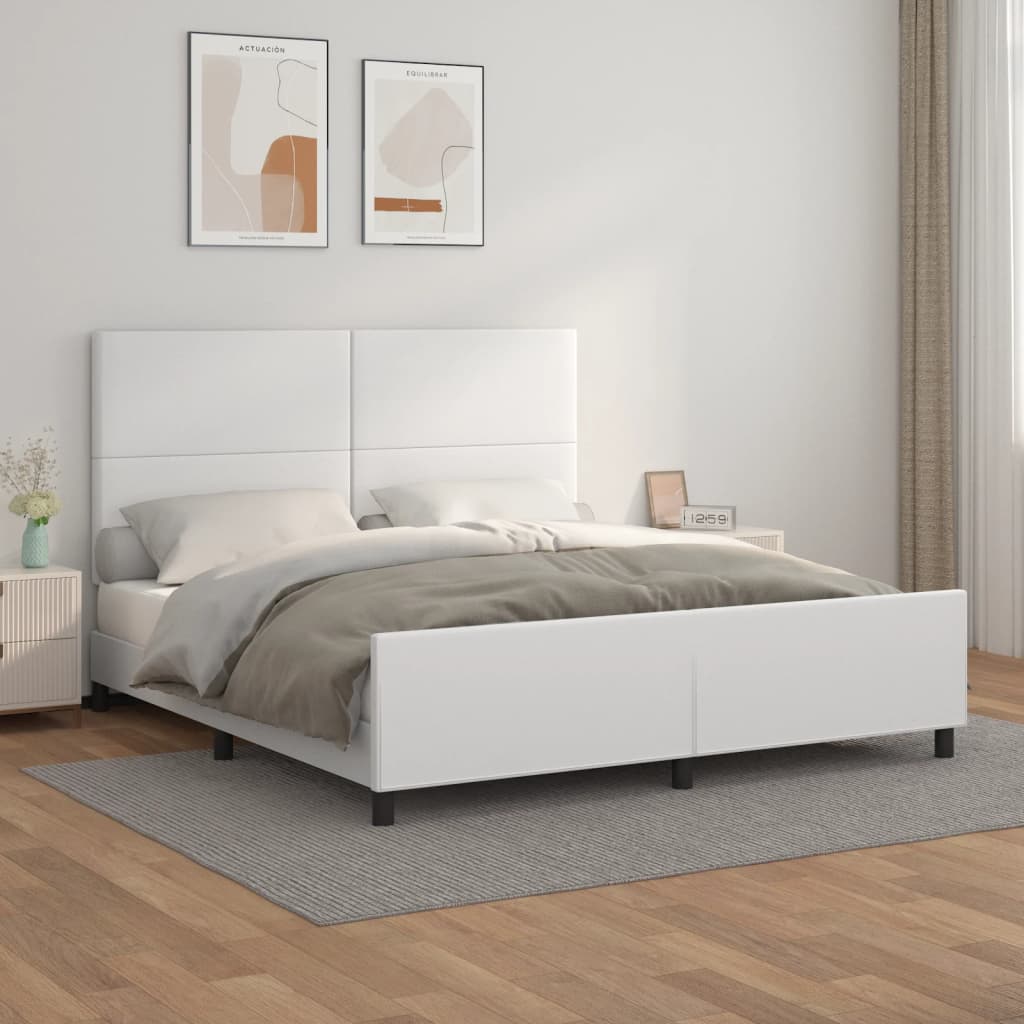 vidaXL Estructura de cama cabecero cuero sintético blanco 180x200 cm