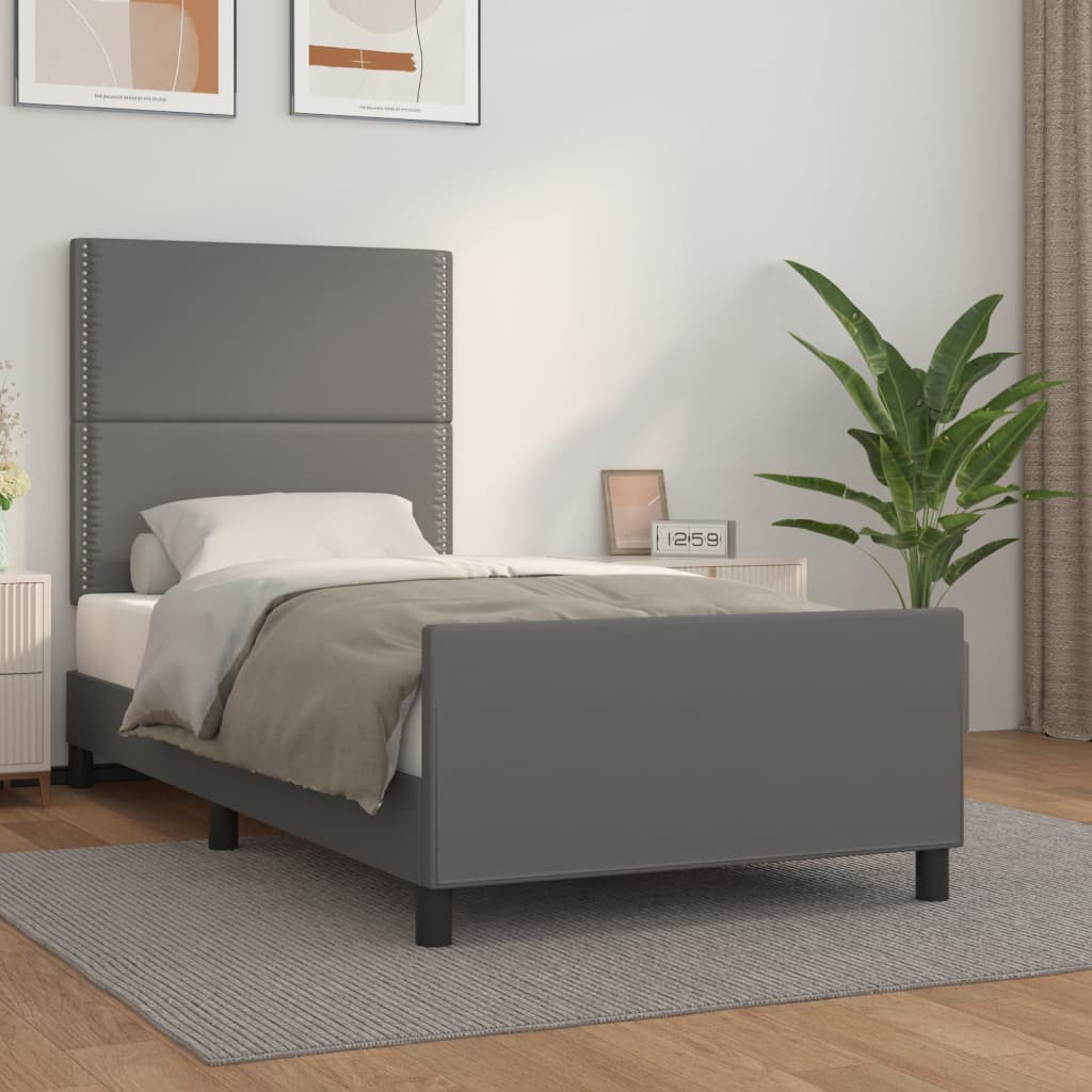 vidaXL Estructura de cama sin colchón cuero sintético gris 90x200 cm