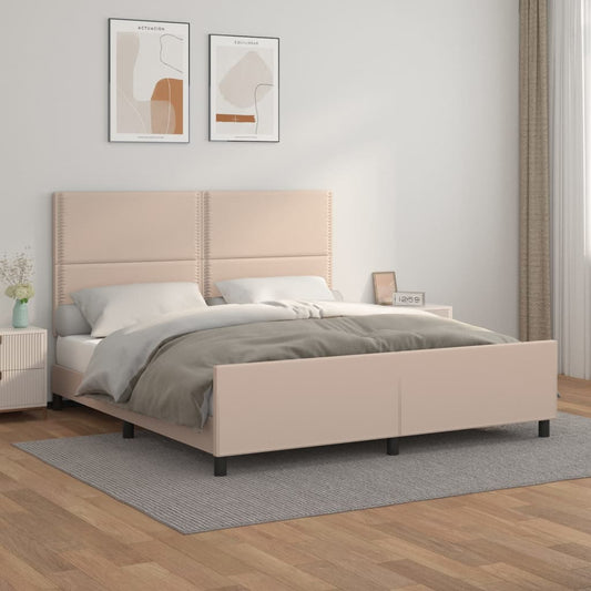 vidaXL Estructura de cama cabecero cuero sintético capuchino 180x200cm