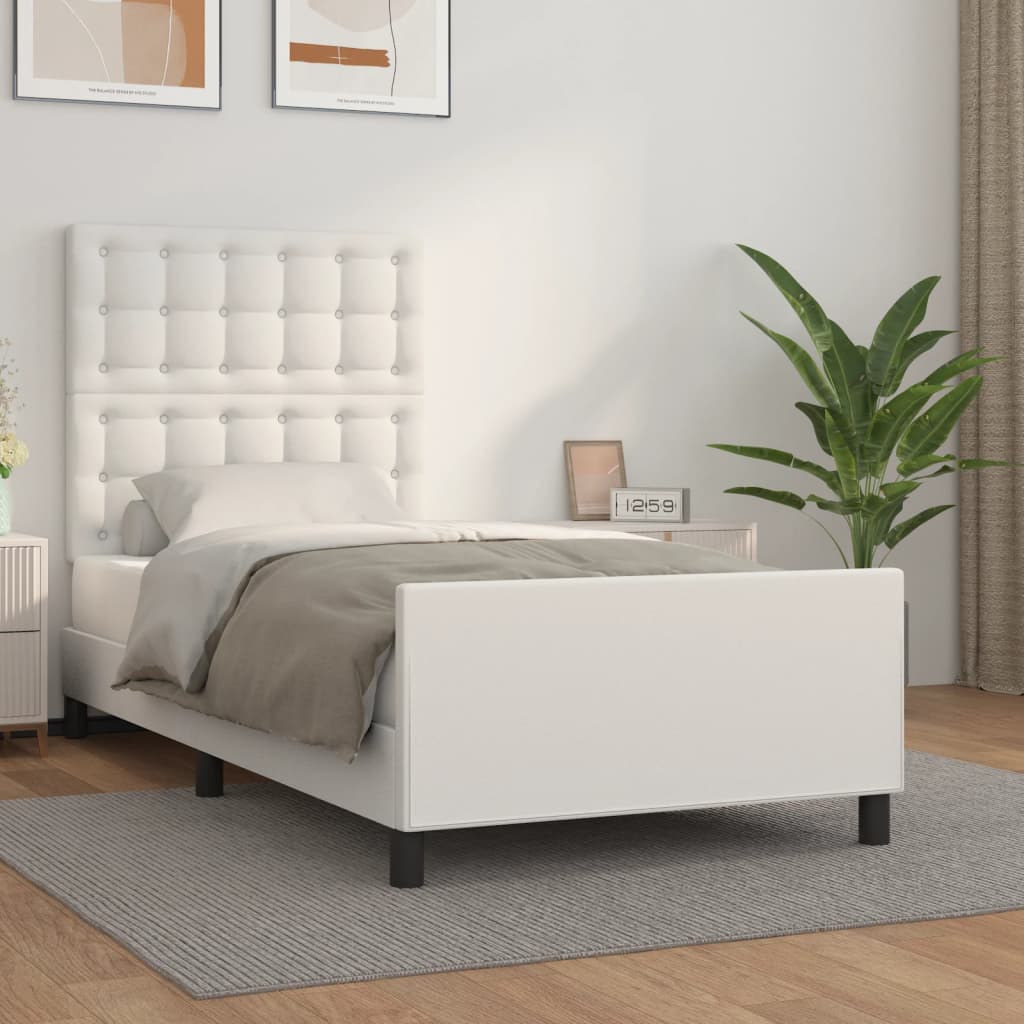 vidaXL Estructura de cama sin colchón cuero sintético blanco 90x200 cm