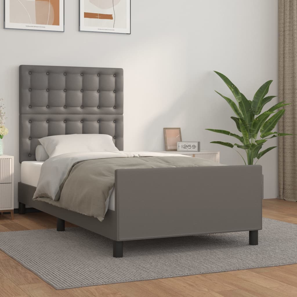 vidaXL Estructura de cama sin colchón cuero sintético gris 90x200 cm