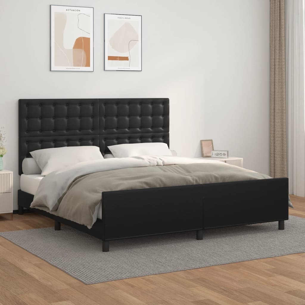 vidaXL Estructura de cama con cabecero cuero sintético negro 180x200cm