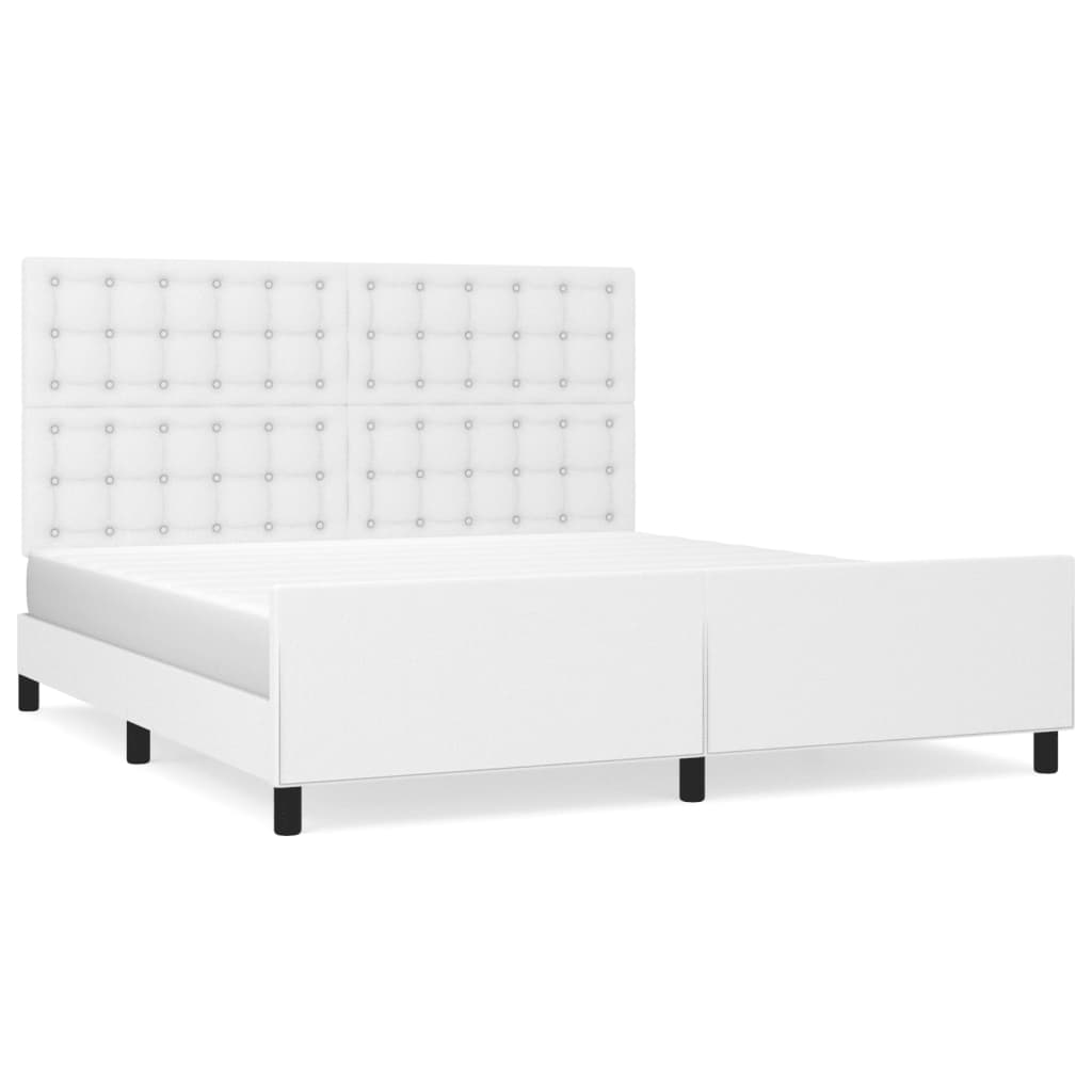 vidaXL Estructura de cama cabecero cuero sintético blanco 180x200 cm