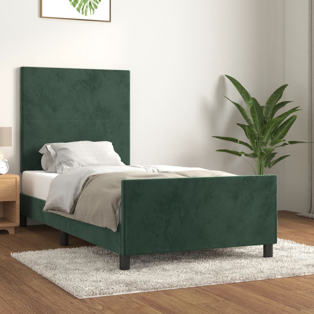 vidaXL Estructura de cama sin colchón terciopelo verde oscuro 90x200cm