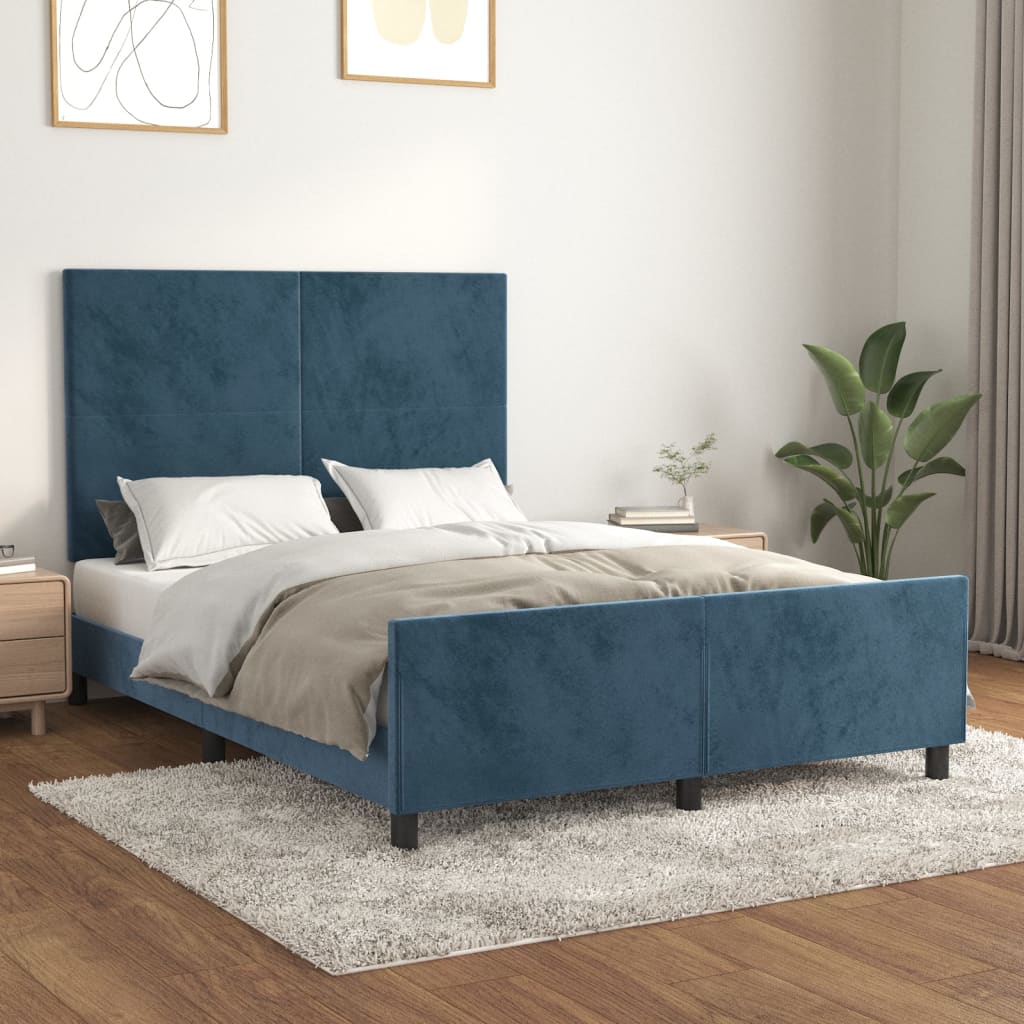 vidaXL Estructura de cama sin colchón terciopelo azul oscuro 140x190cm