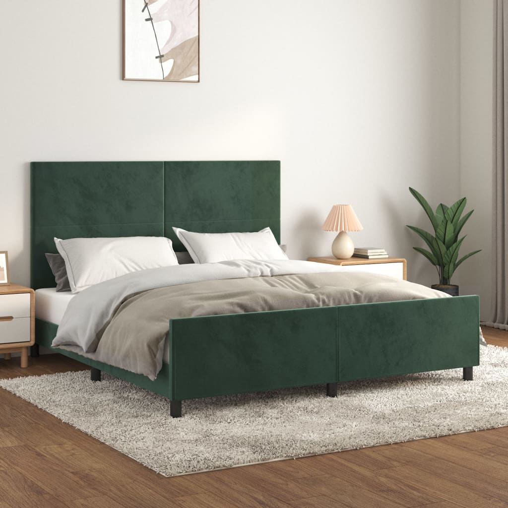 vidaXL Estructura cama con cabecero terciopelo verde oscuro 180x200 cm