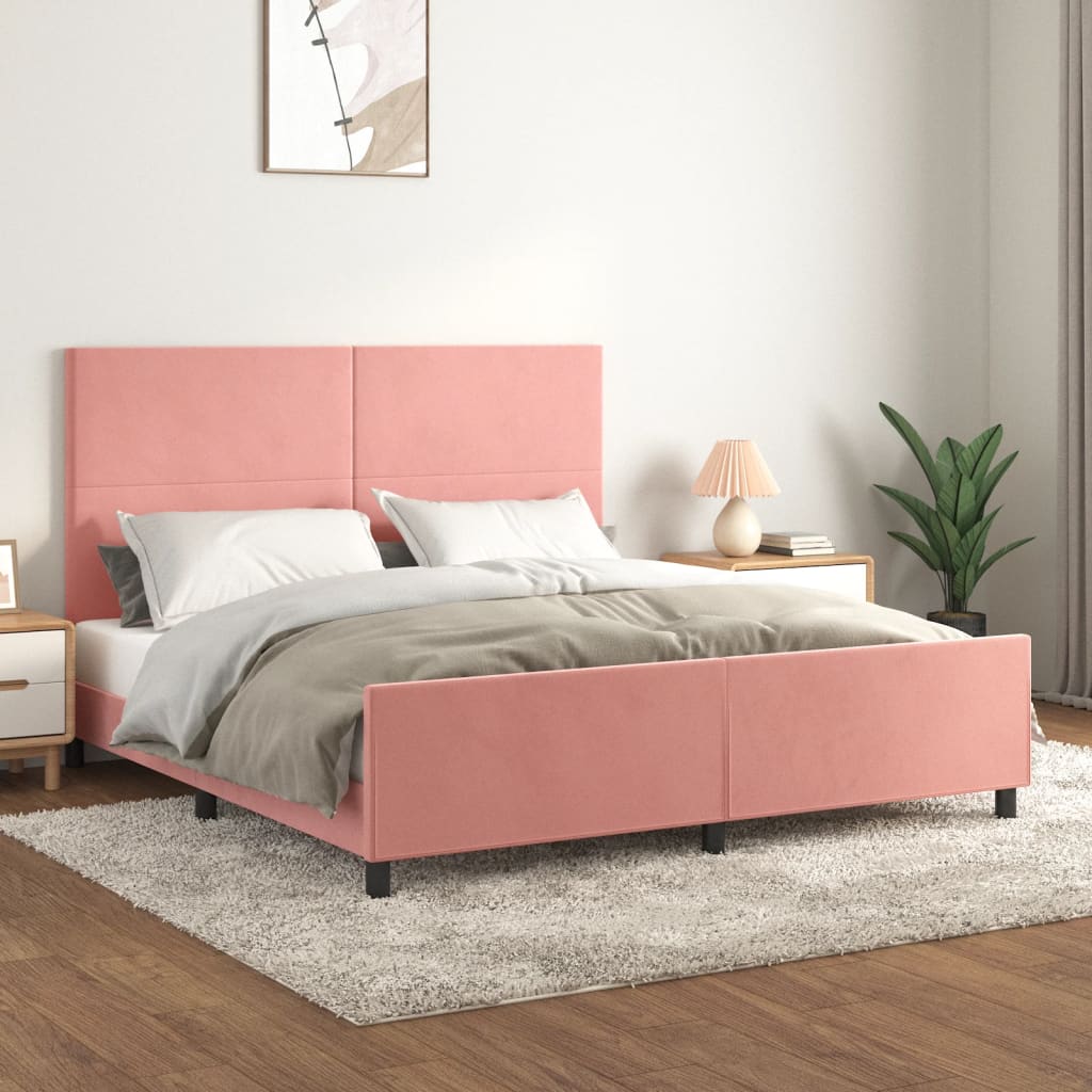 vidaXL Estructura de cama con cabecero de terciopelo rosa 180x200 cm