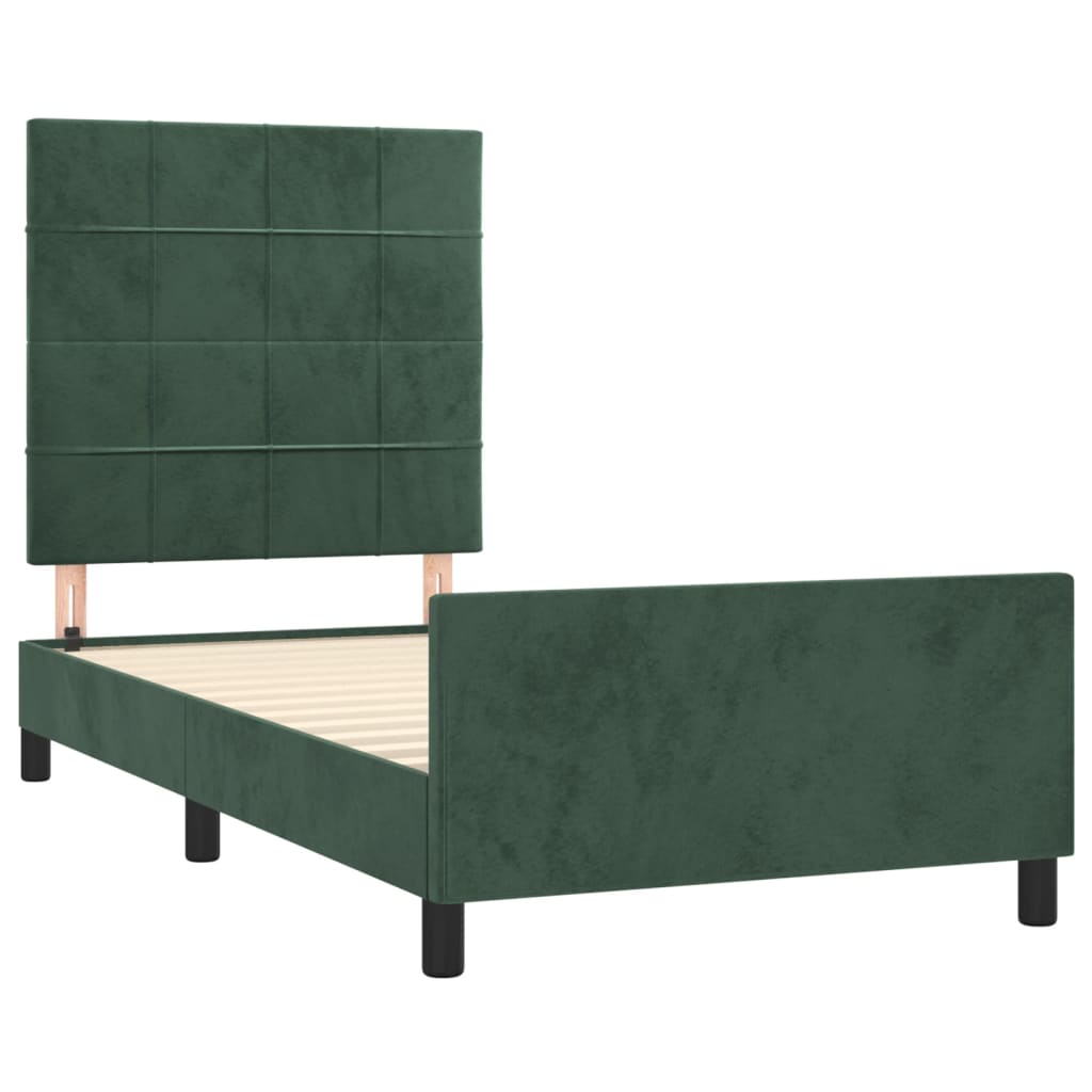 vidaXL Estructura de cama sin colchón terciopelo verde oscuro 90x190cm