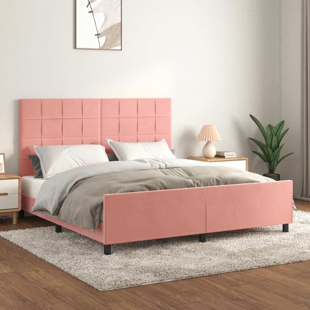 vidaXL Estructura de cama con cabecero de terciopelo rosa 180x200 cm