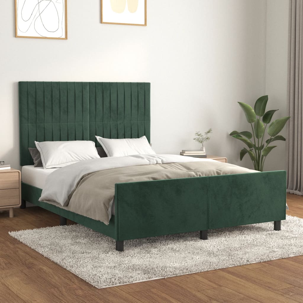 vidaXL Estructura cama sin colchón terciopelo verde oscuro 140x190 cm