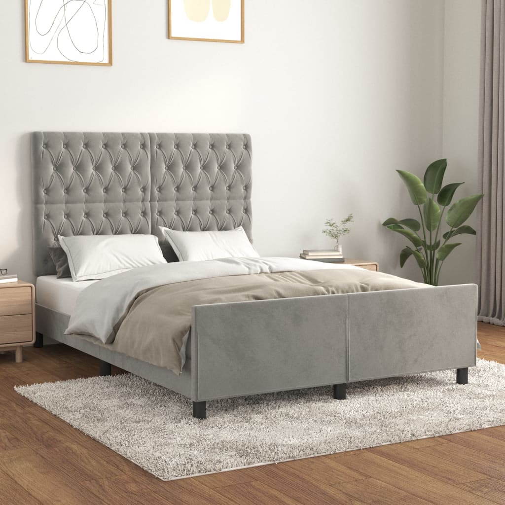 vidaXL Estructura de cama sin colchón terciopelo gris claro 140x190 cm