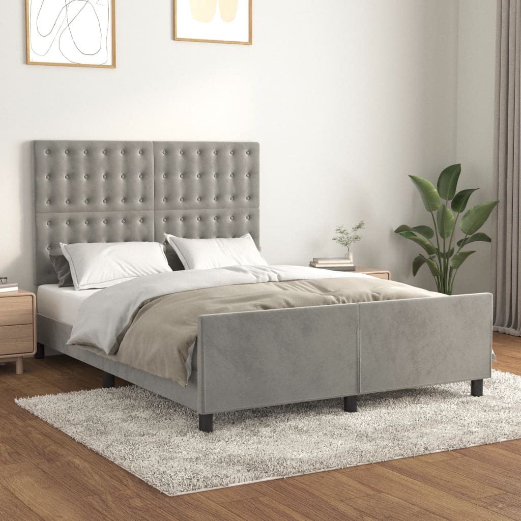 vidaXL Estructura de cama sin colchón terciopelo gris claro 140x200 cm