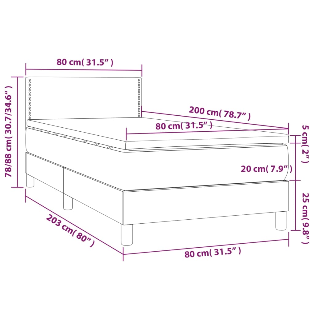 vidaXL Cama box spring con colchón tela color crema 80x200 cm