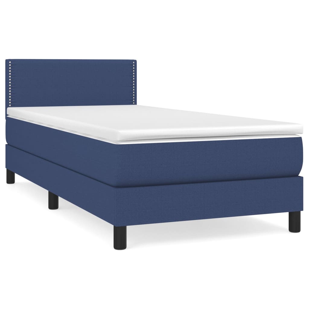 vidaXL Cama box spring con colchón tela azul 90x190 cm