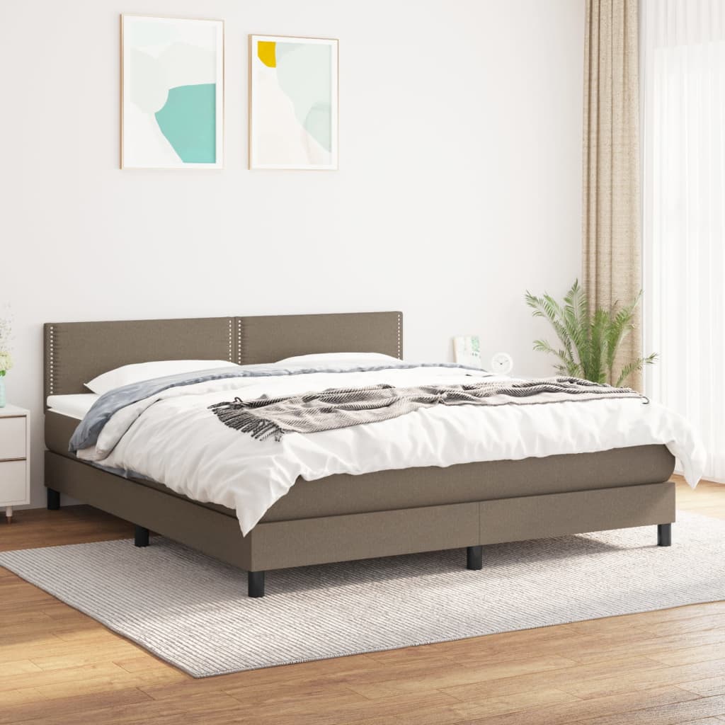 vidaXL Cama box spring con colchón tela gris taupe 160x200 cm