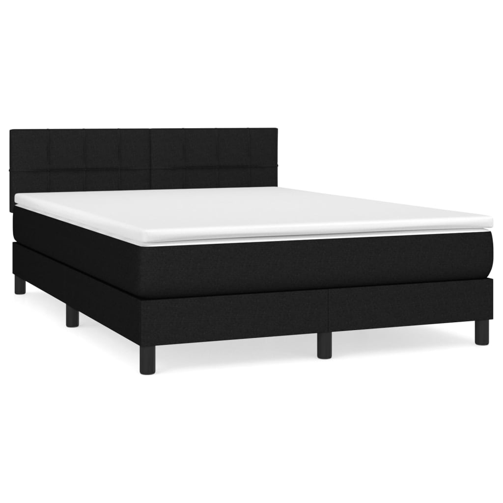 vidaXL Cama box spring con colchón tela negro 140x200 cm