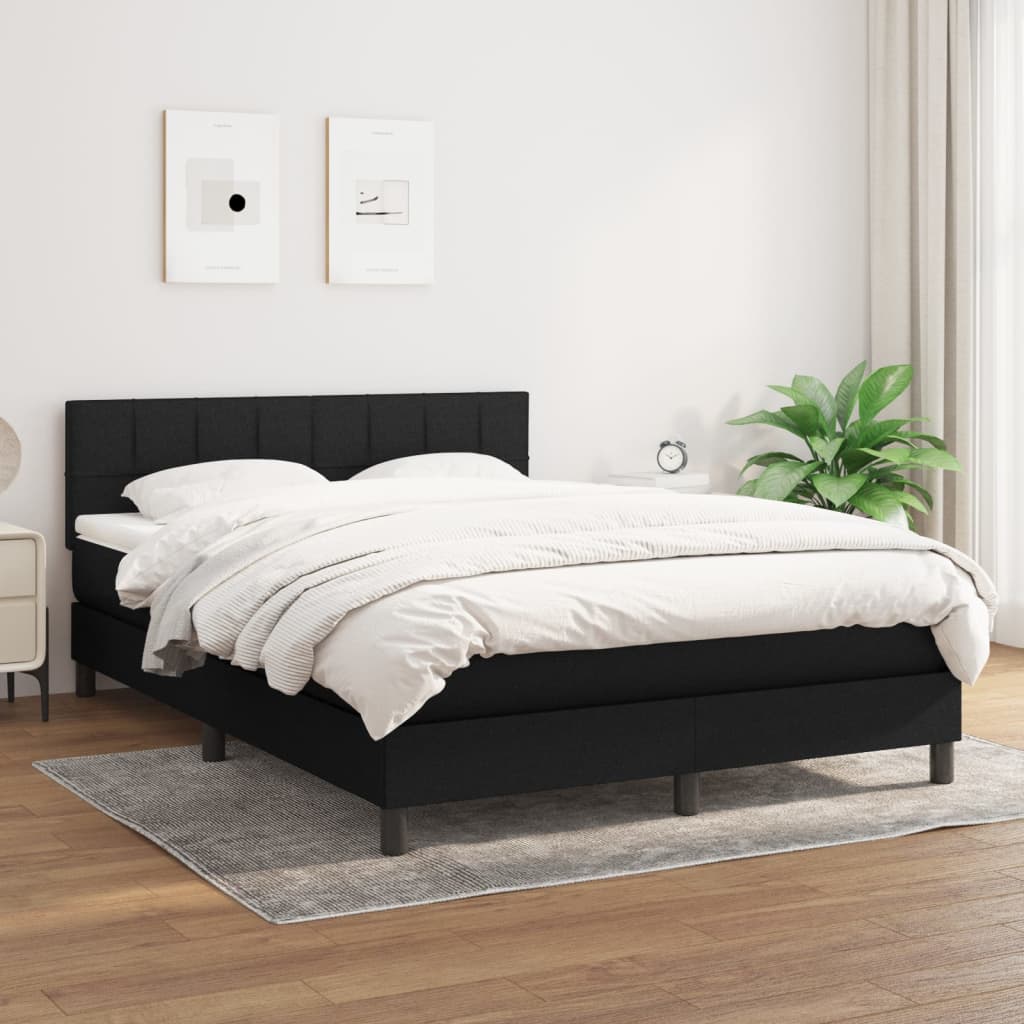 vidaXL Cama box spring con colchón tela negro 140x200 cm