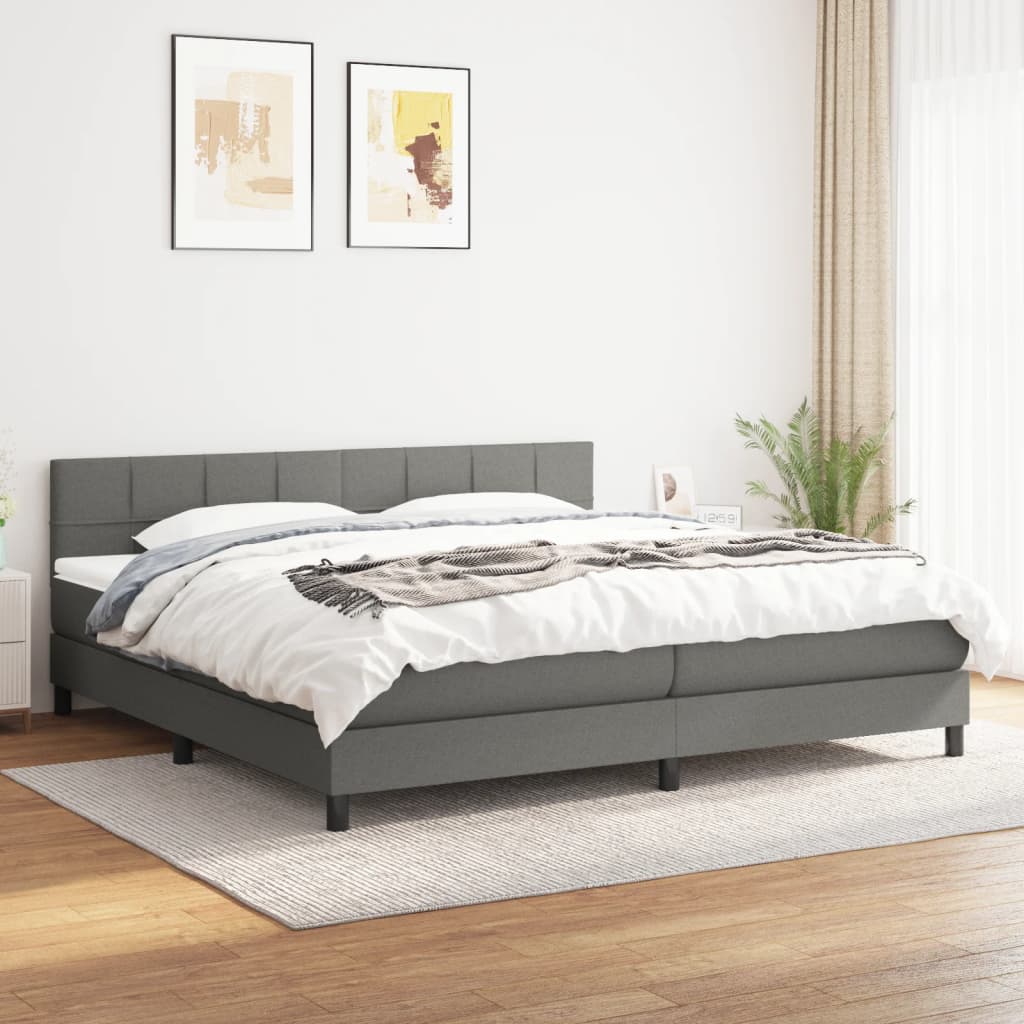 vidaXL Cama box spring con colchón tela gris oscuro 160x200 cm