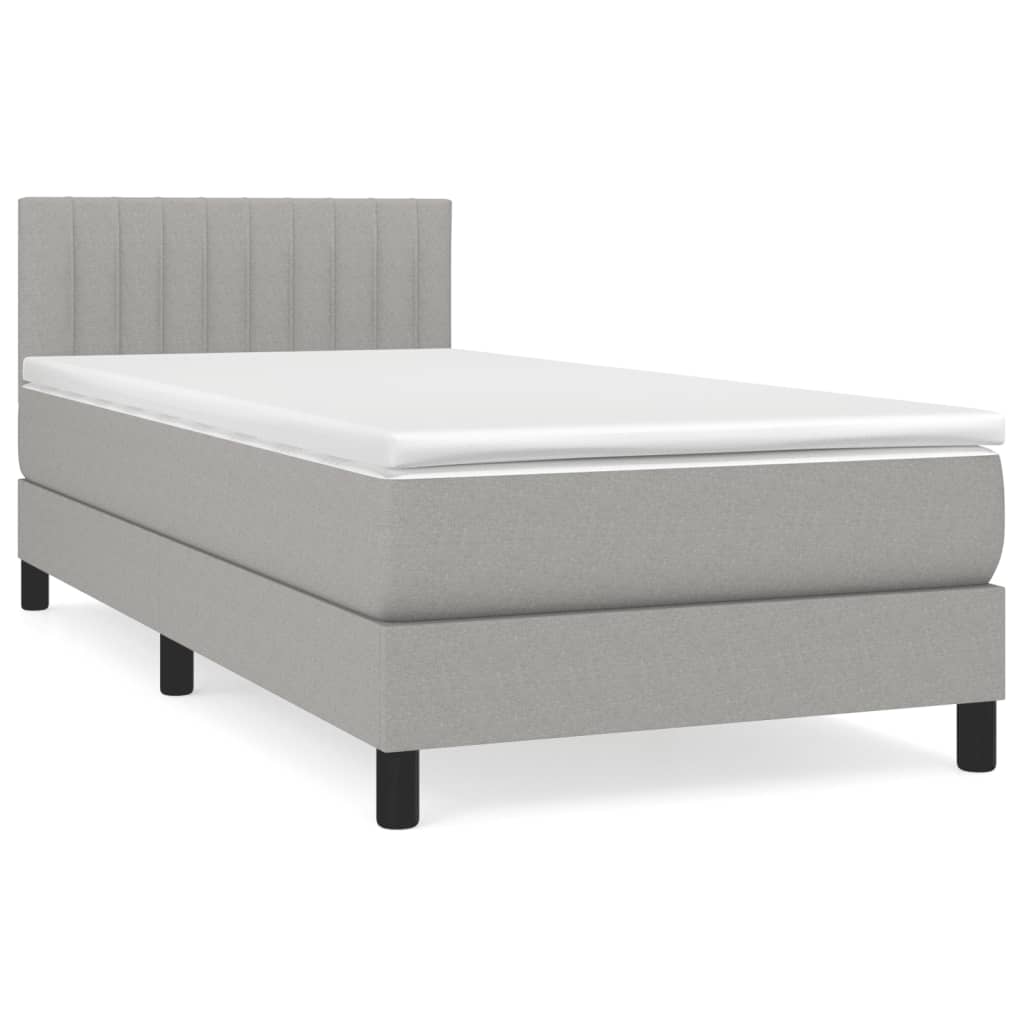 vidaXL Cama box spring con colchón tela gris claro 90x200 cm