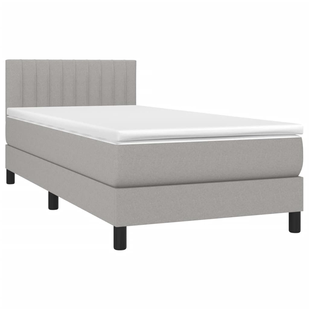 vidaXL Cama box spring con colchón tela gris claro 90x200 cm