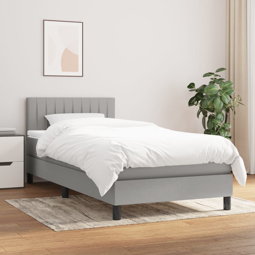 vidaXL Cama box spring con colchón tela gris claro 90x200 cm