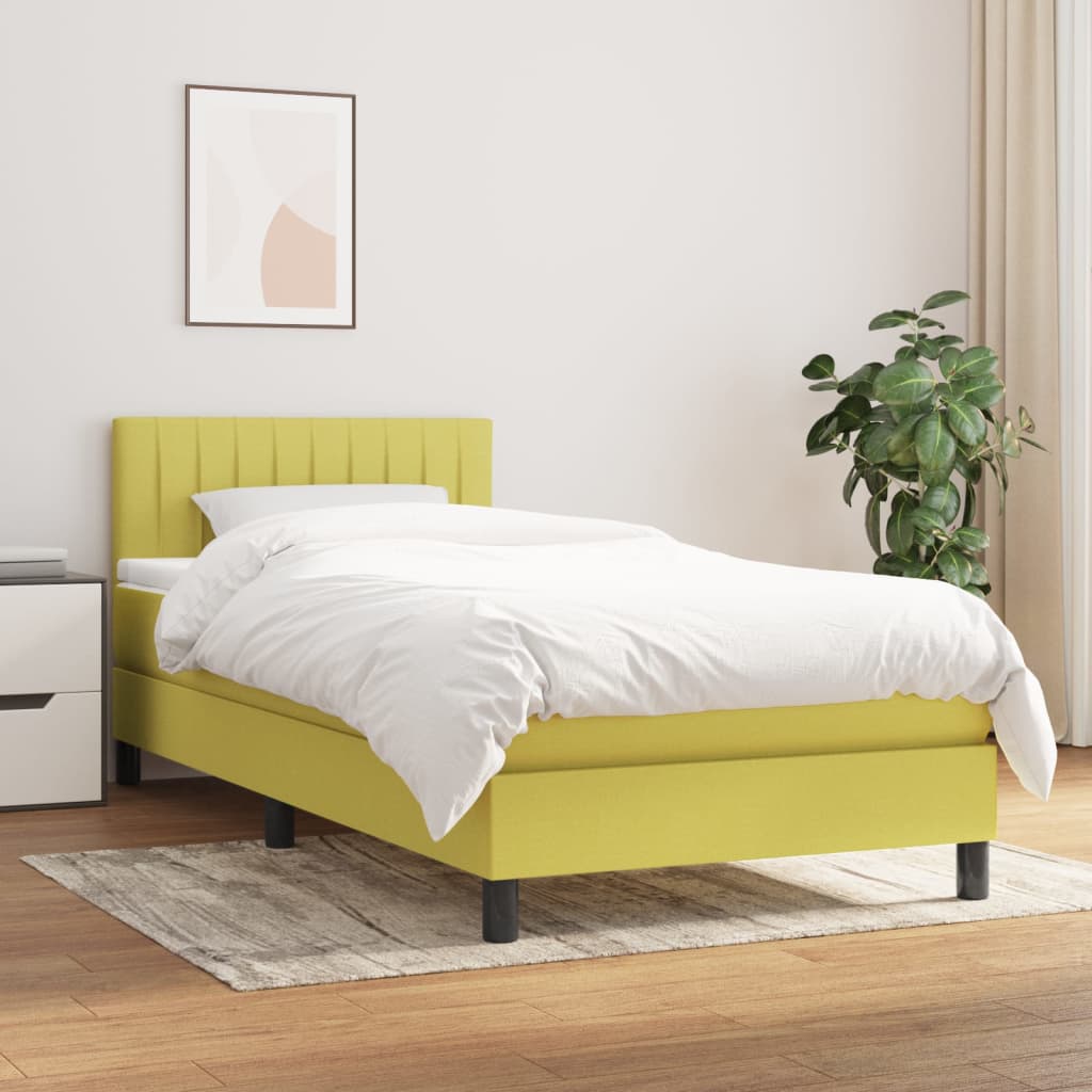 vidaXL Cama box spring con colchón tela verde 100x200 cm