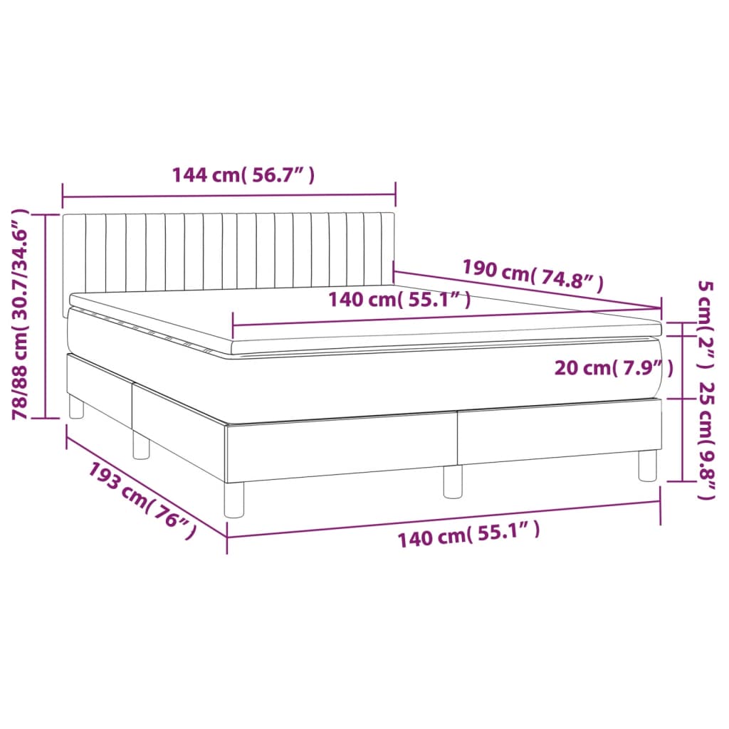 vidaXL Cama box spring con colchón tela negro 140x190 cm