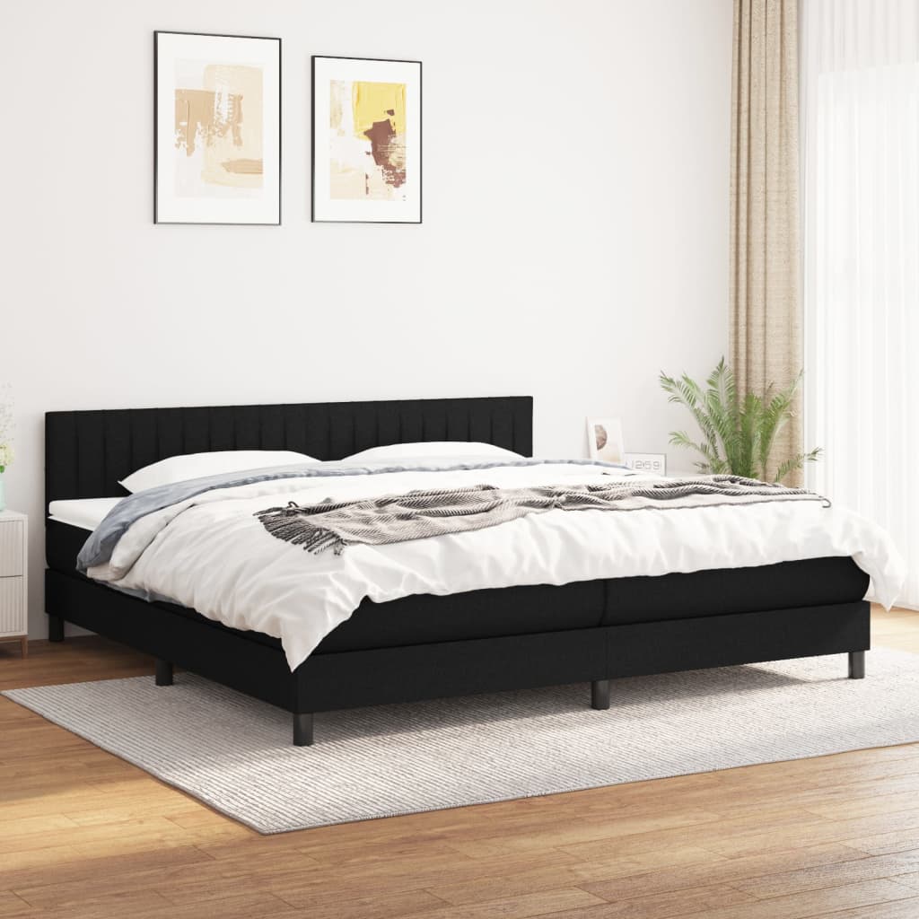 vidaXL Cama box spring con colchón tela negro 200x200 cm