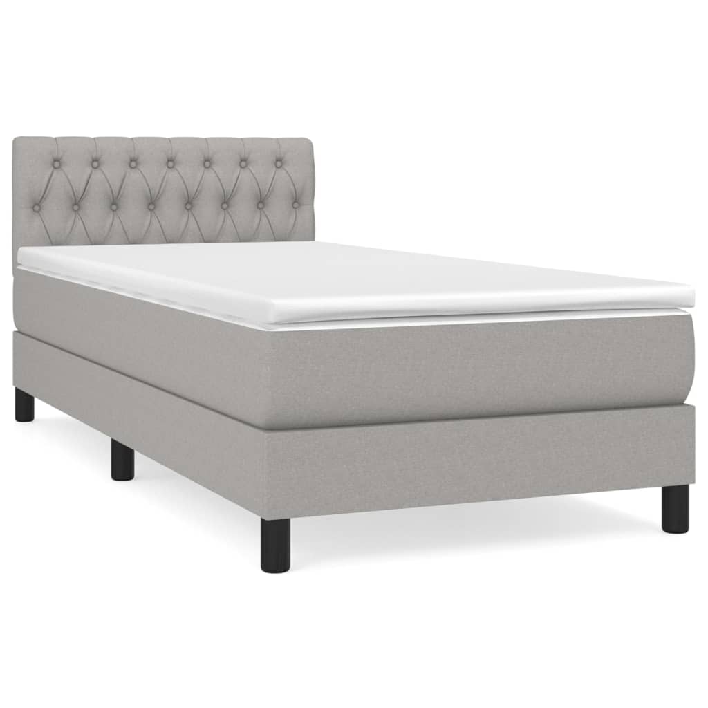 vidaXL Cama box spring con colchón tela gris claro 90x200 cm