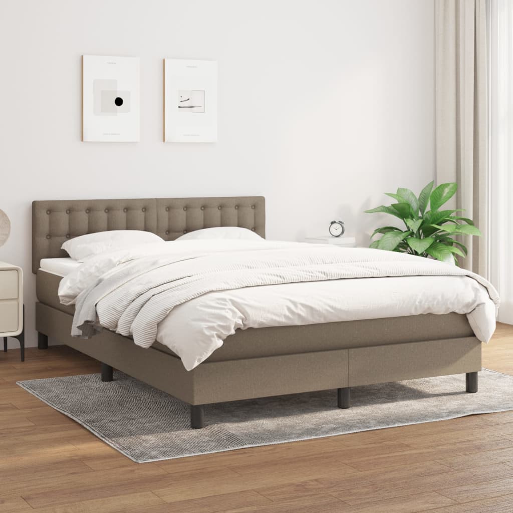 vidaXL Cama box spring con colchón tela gris taupe 140x200 cm