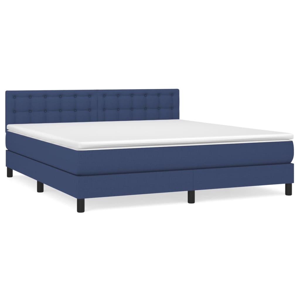 vidaXL Cama box spring con colchón tela azul 160x200 cm