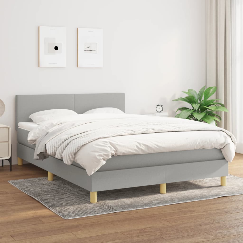 vidaXL Cama box spring con colchón tela gris claro 140x190 cm