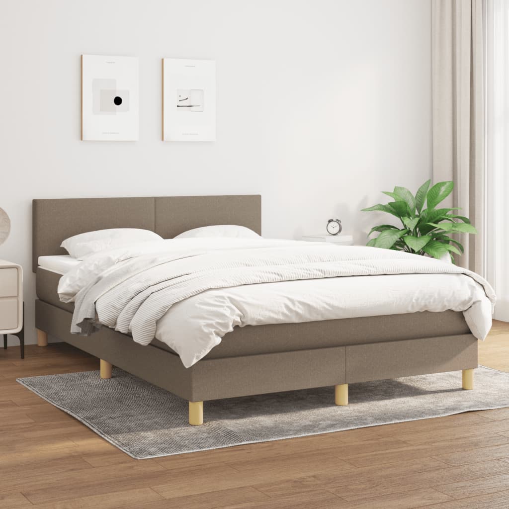 vidaXL Cama box spring con colchón tela gris taupe 140x200 cm