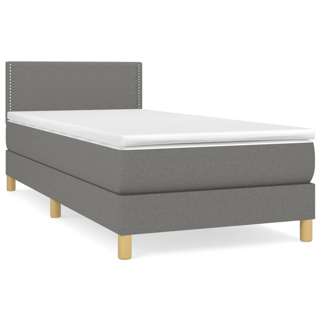 vidaXL Cama box spring con colchón tela gris oscuro 90x200 cm