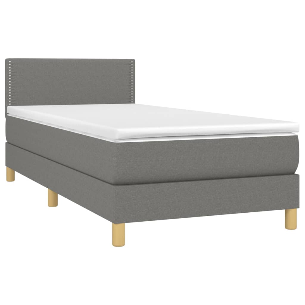 vidaXL Cama box spring con colchón tela gris oscuro 90x200 cm