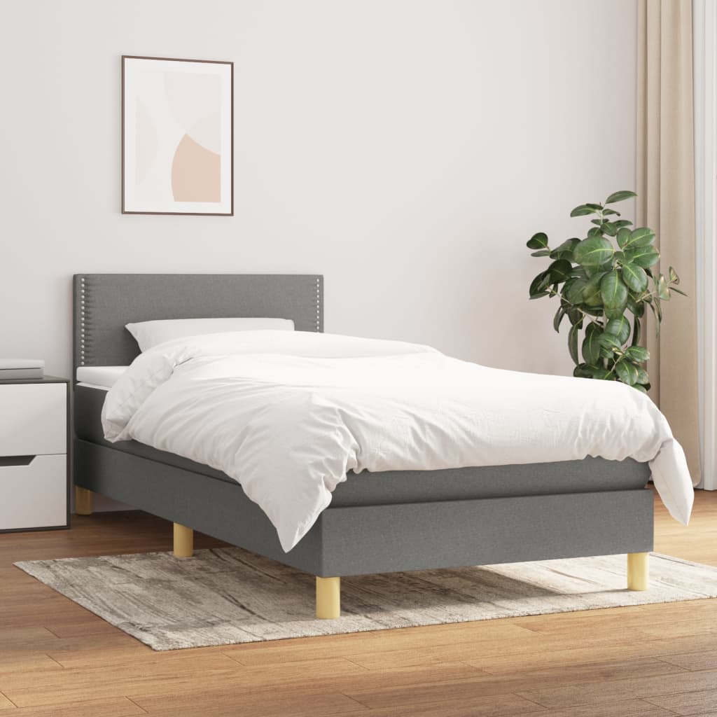 vidaXL Cama box spring con colchón tela gris oscuro 90x200 cm