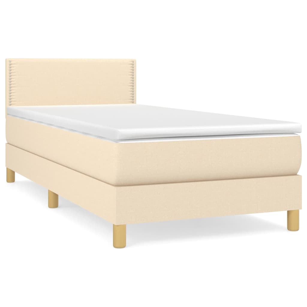 vidaXL Cama box spring con colchón tela color crema 90x200 cm