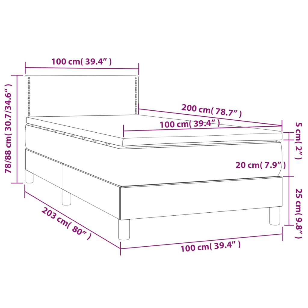 vidaXL Cama box spring con colchón tela gris oscuro 100x200 cm